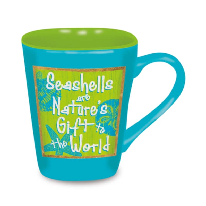 Beach Sign Seashells Are Natures Gift to World 15 Ounce Coffee Latte Love Mug - Teal