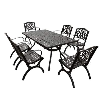 Modern Ornate Outdoor Mesh Aluminum 68-in Rectangular Patio Dining Set with Six Chairs - N/A