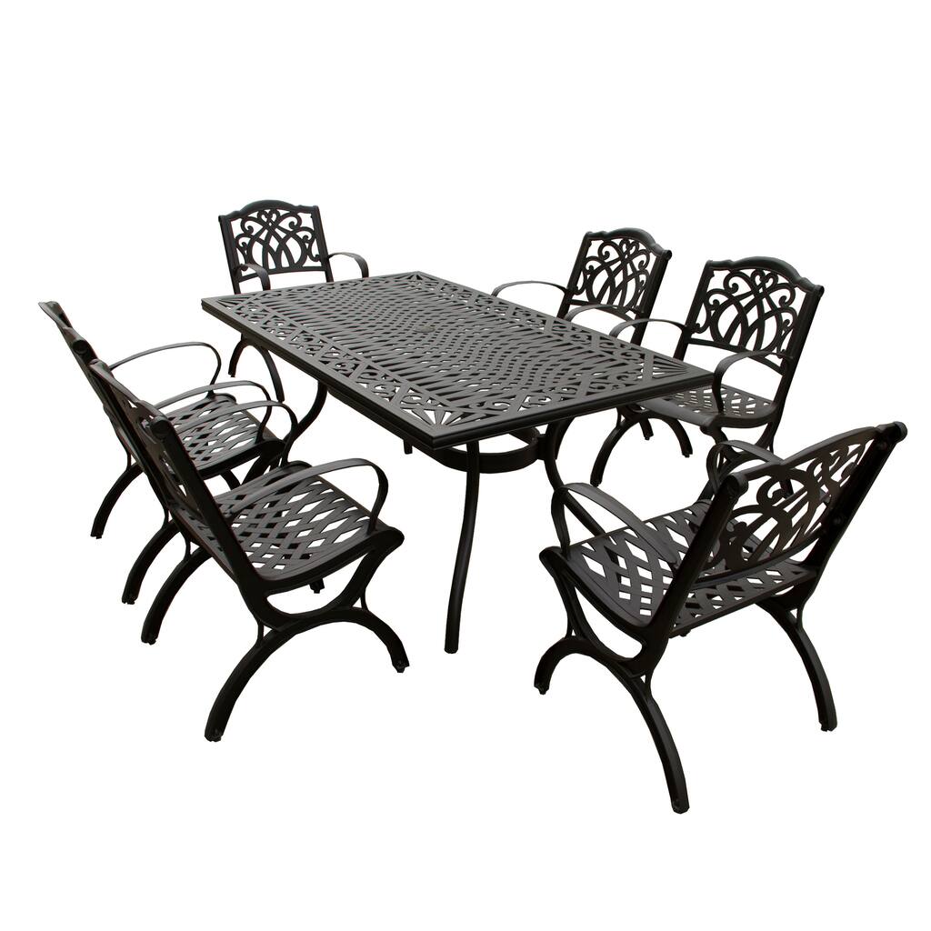 Modern Ornate Outdoor Mesh Aluminum 68-in Rectangular Patio Dining Set with Six Chairs