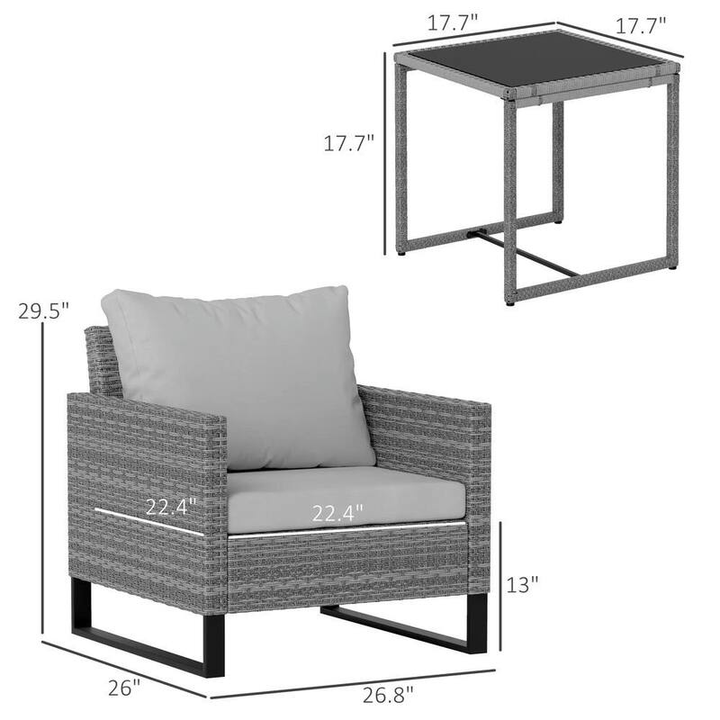 3-Piece Wicker Patio Set, Cushioned Rocking Chairs,Glass Table,Outdoor