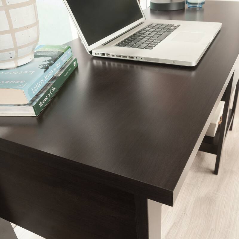 Wood Transitional Desk with 2 Smooth-Glide Drawers, Brown