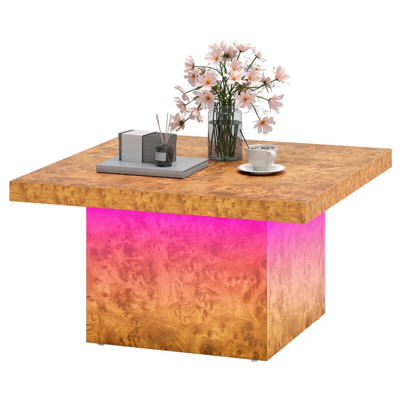 Moasis Modern Square Coffee Table with App-Controlled LED Lights - Bown