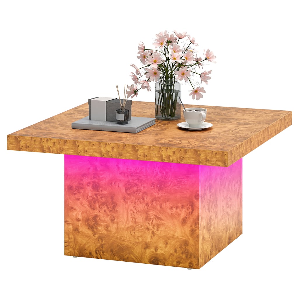 Moasis Modern Square Coffee Table with App-Controlled LED Lights