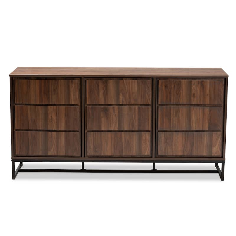 Neil Brown Wood and Black Finished Metal 3-Door Sideboard Buffet