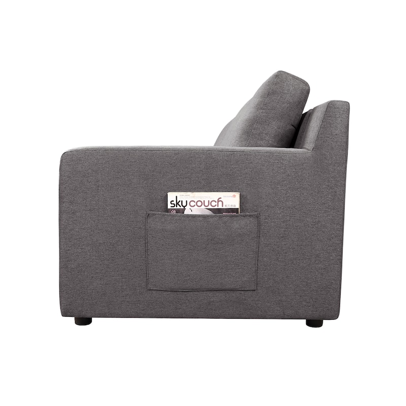Linen 6-Seater U-Shape Sectional Sofa Chaise and Pocket in Gray