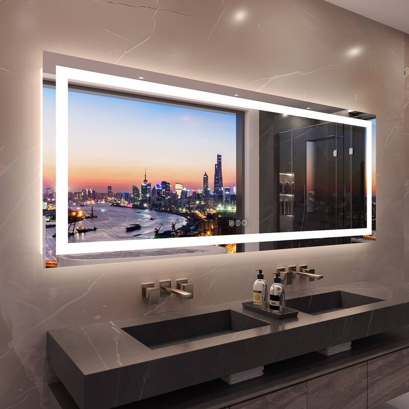 QuivaraView LED lights Frameless Wall Mounted Bathroom Vanity Mirror - 84" x 32"