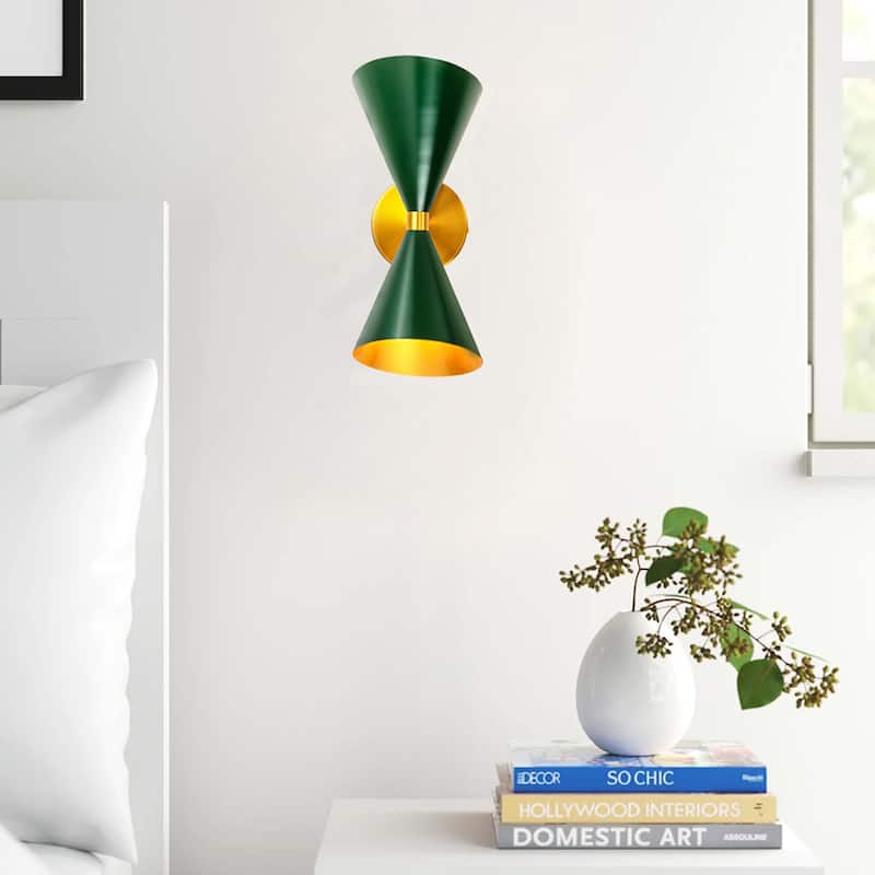 2-Light Modern Adjustable Head Cone Vanity Light Up&Down Dual Horn Hourglass Wall Sconce