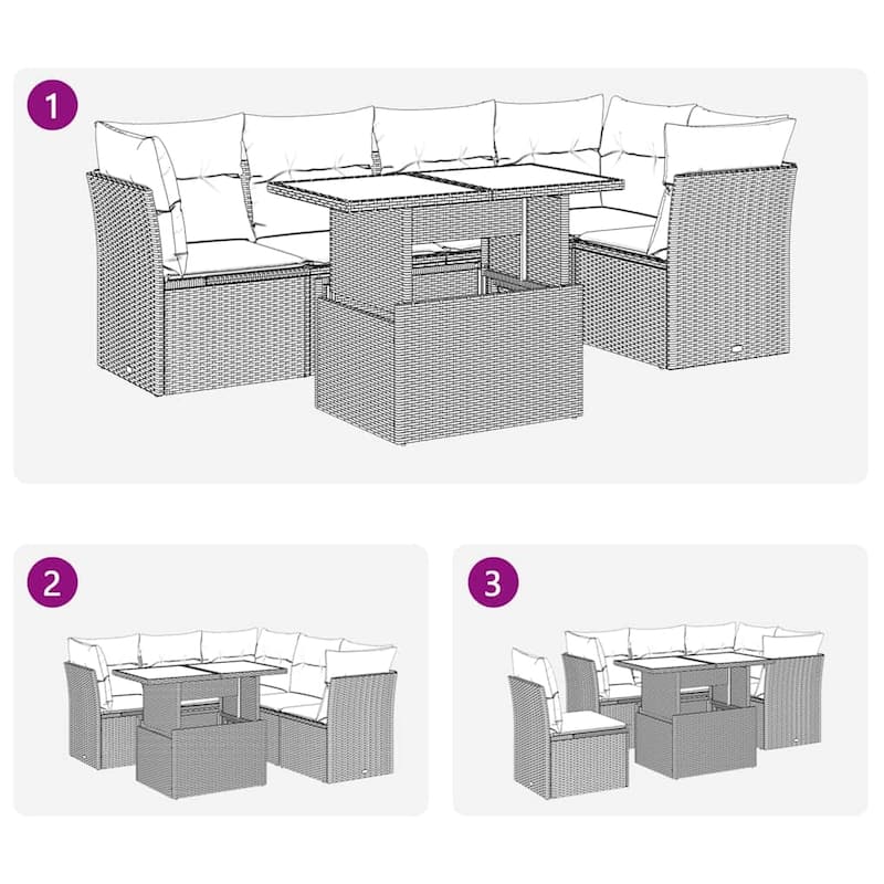 6-Piece Modular Outdoor Sofa Set - 21.7 x 39.4 x 28.7 in