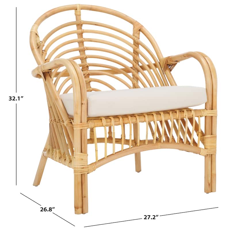 SAFAVIEH Aragorn Boho Coastal Solid Wood Accent Chair with Cushion - 27"W x 27"D x 32"H