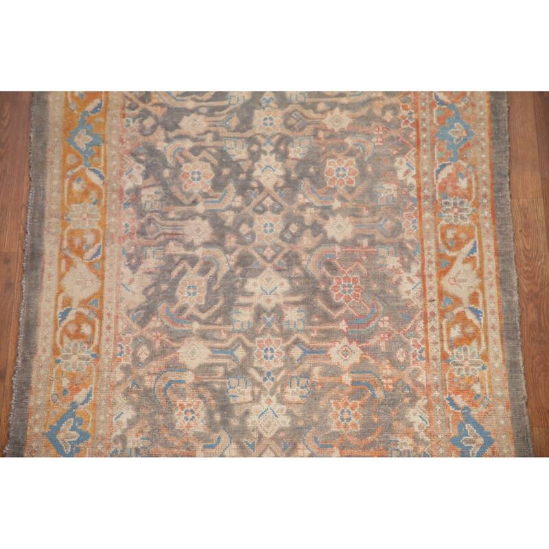 Hand Knotted Oriental 100% Wool Carpet Traditional All-Over Greys & Charcoal Mahal Runner Rug - 10' 2'' X 3' 7''