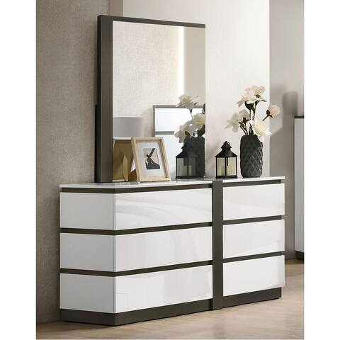 Furniture of America Conjira White 6-Drawer Dresser with Mirror