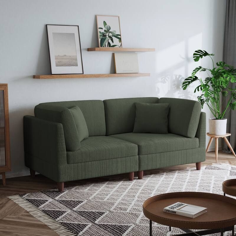 2-Piece Corduroy Loveseat Modular Sectional Sofa - Green