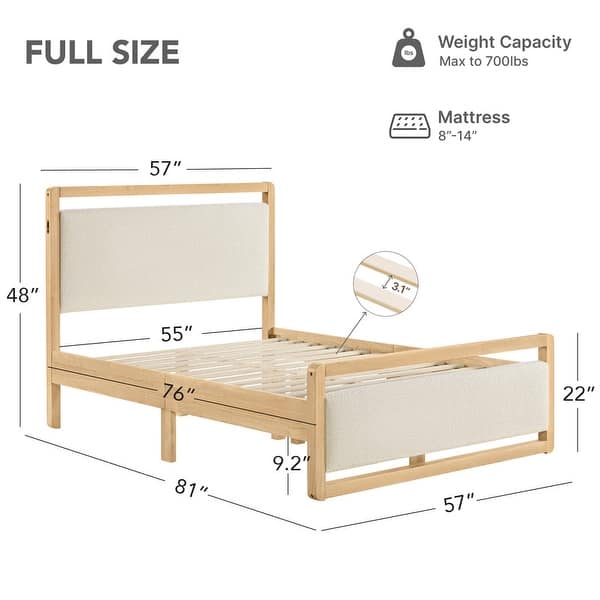 dimension image slide 0 of 4, Spruce & Spring Modern Upholstered Platform Bed Frame with USB & Type-C Charging