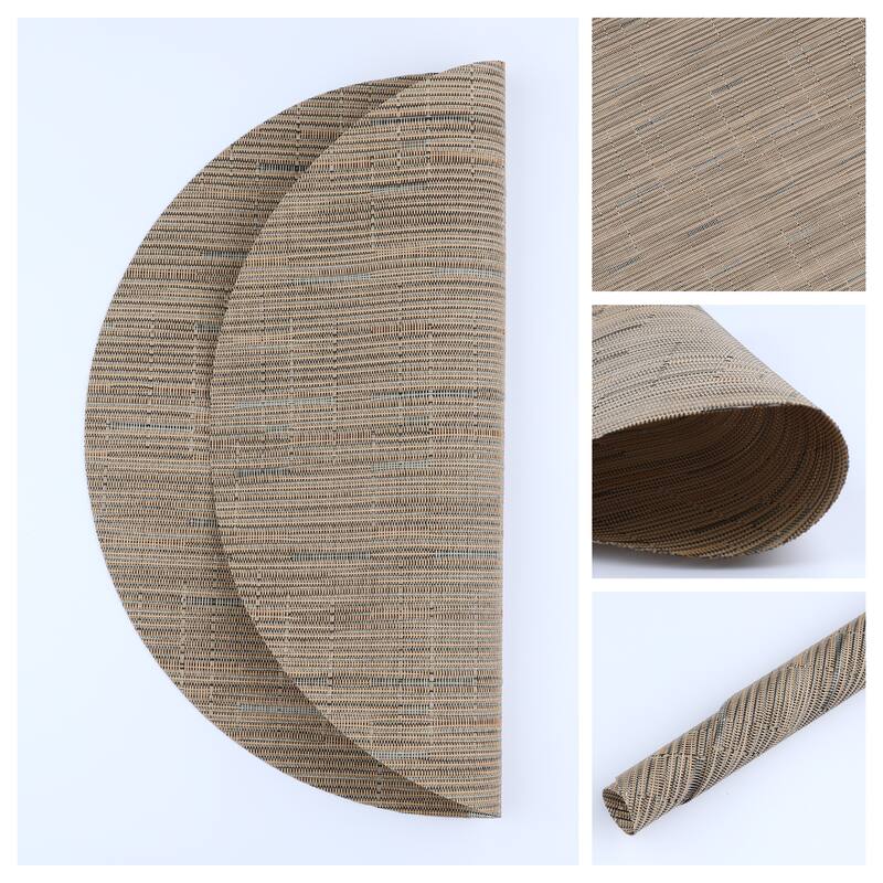 Round Placemats Set of 6 PVC Placemats for Kitchen Dining Table Decor Table Placemats Wipeable Table Mat - 14*14in - Light Brown