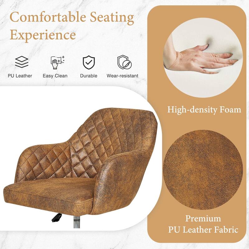 VECELO PU Leather Drafting Chairs with Adjustable Height Diamond-Stitched 360° Swivel Task Chair with Metal Frame