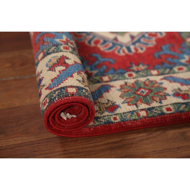 Geometric Red Kazak Oriental Accent Rug Handmade Wool Carpet - 2'1"x 2'10"