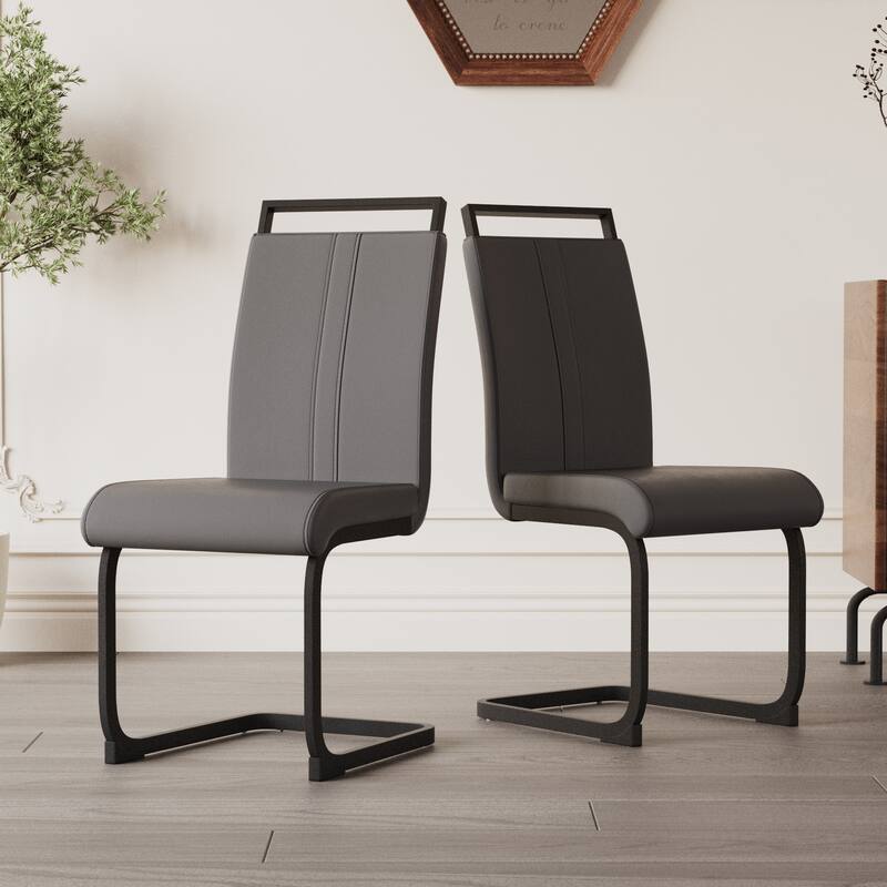 Modern Style Faux Leather High Back Dining Chairs Set of 2 with Black Metal Legs for Dining Room