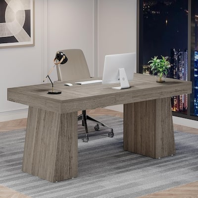 Brown Wood Mid-Century Executive Desk for Home Office