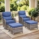 preview thumbnail 97 of 189, Pocassy Outdoor Wicker Sofa with Swivel Chair Fire Pit Table Furniture Set. Gray Wicker & Blue Cushion - 4 Pieces Swivel Chair with Ottoman Set