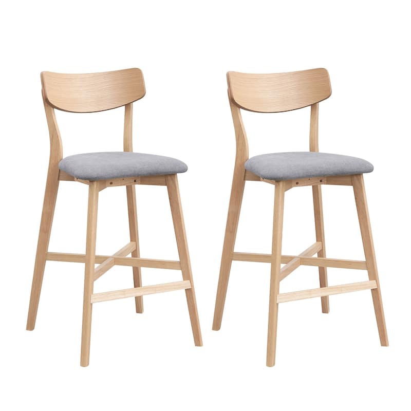 Wooden Bar Chairs Set of 2, Upholstered Kitchen Island Chairs with Footrest, Counter Height Bar Stools with Backrest