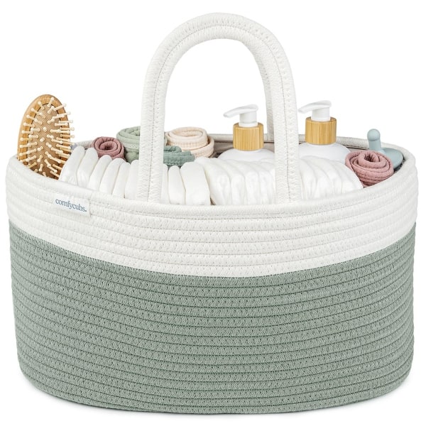 slide 2 of 21, Large Portable Baby Diaper Caddy Organizer Nursery Storage Bin and Car Travel Basket by Comfy Cubs Sage