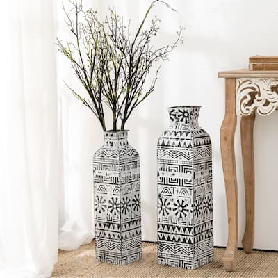 Glitzhome Set of 2 Global/Boho Exotic Textured Metal Table Floor Vases