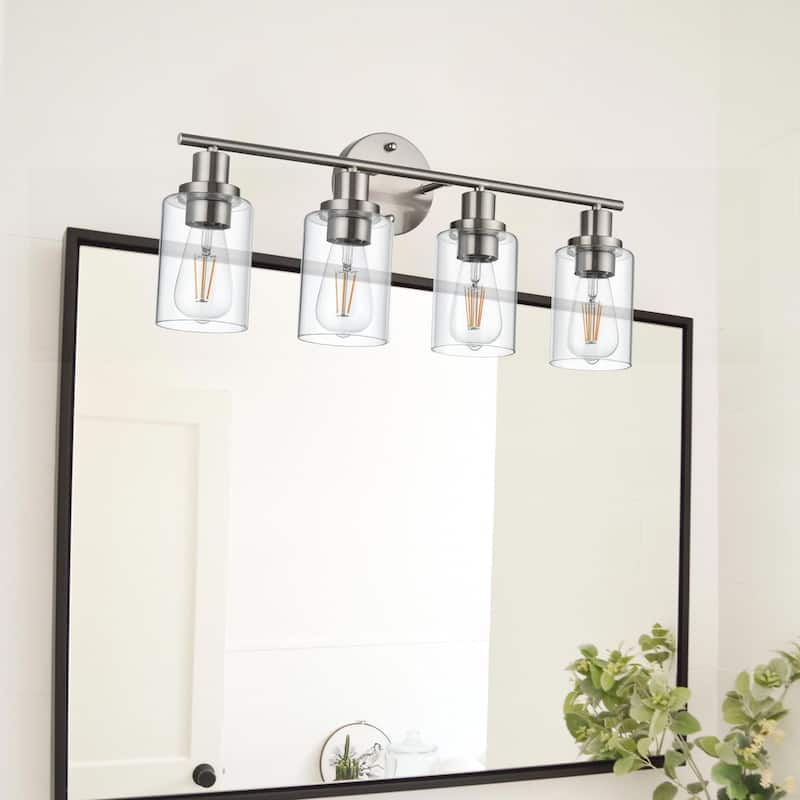 4-Light Bathroom Light Fixtures, Brushed Nickel Modern Vanity Lights Over Mirror with Clear Glass Shade, Bathroom Wall Lamp