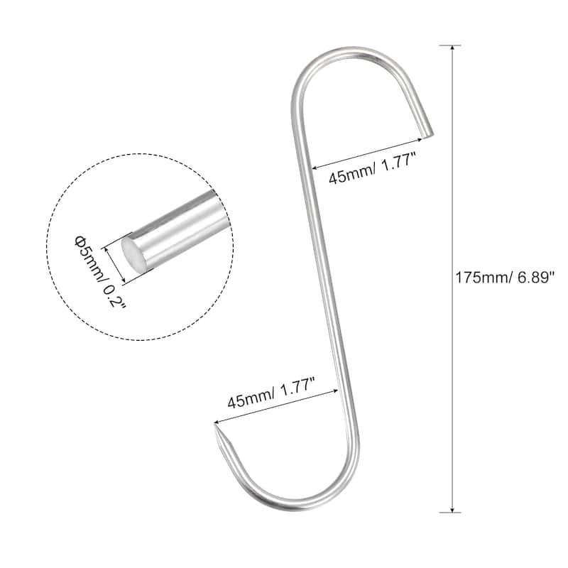 Meat Hooks, Stainless Steel S-Hook Meat Processing for Fish Beef 4Pcs - Silver Tone
