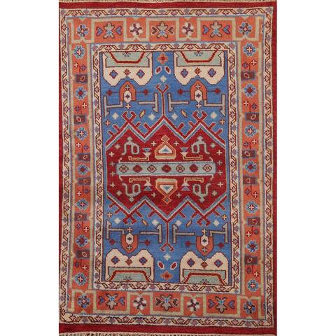 Traditional Blue Heriz Serapi Oriental Rug Hand-knotted Wool Carpet - 3'10" x 6'0"