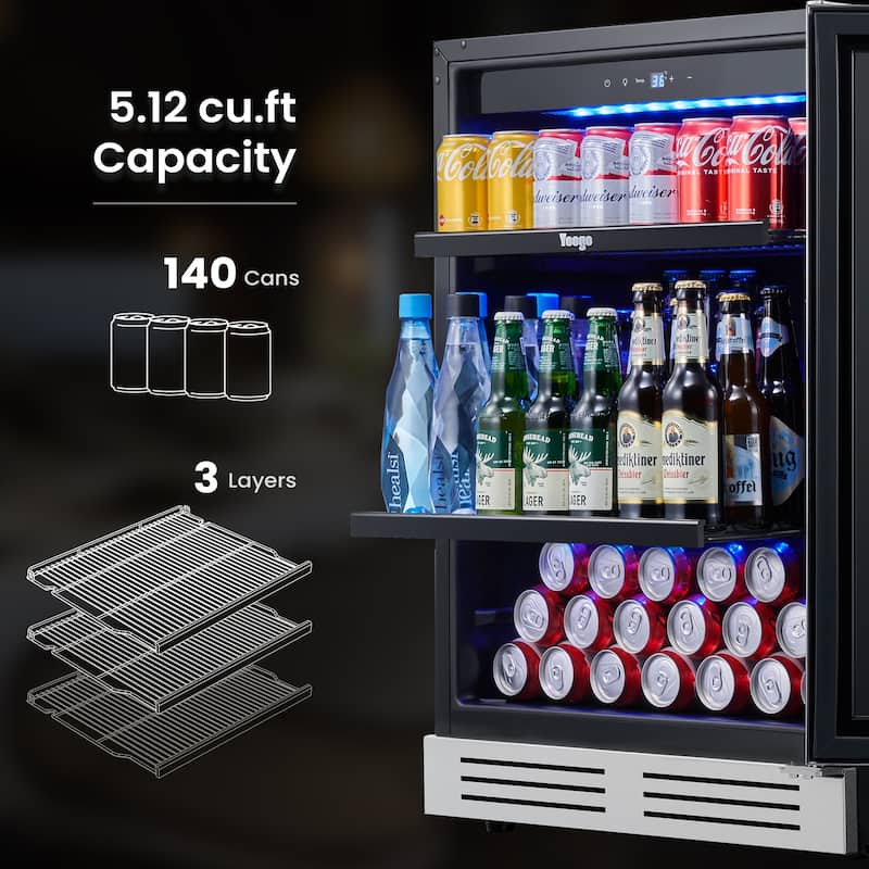 24 Inch Beverage Fridge 140 Can Beverage Refrigerator for Soda Wine Drinks - 24 inch