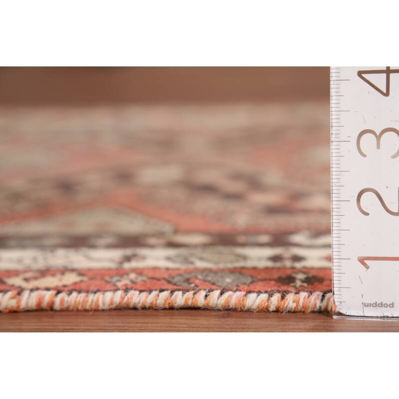 Geometric Orange Hamedan Vintage Runner Rug Handmade Wool Carpet - 3'6" x 10'1"