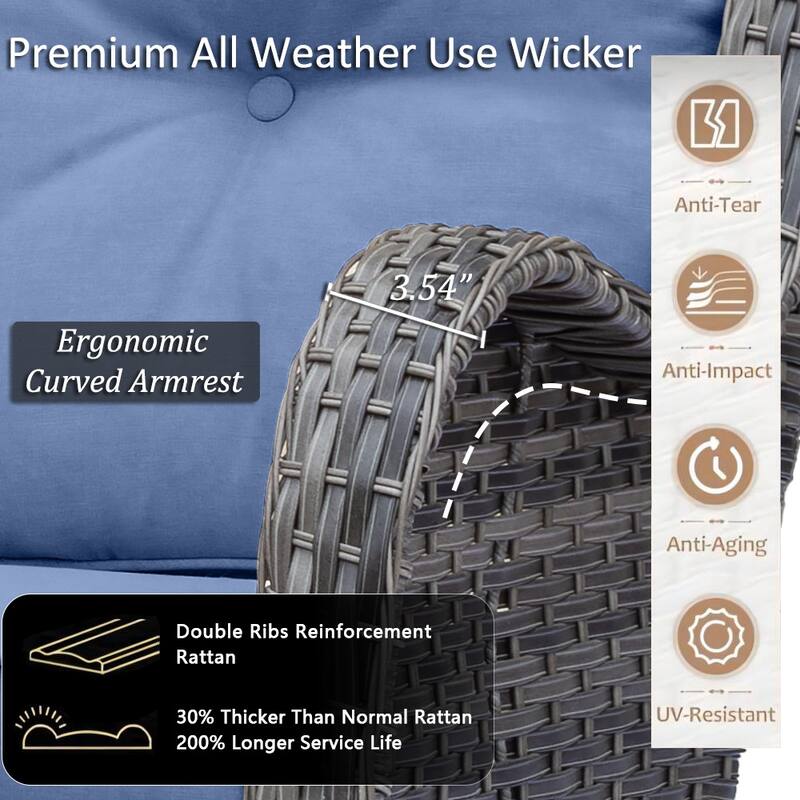Outdoor Wicker Patio Conversation Seating Sofa Sets with Swivel Chairs