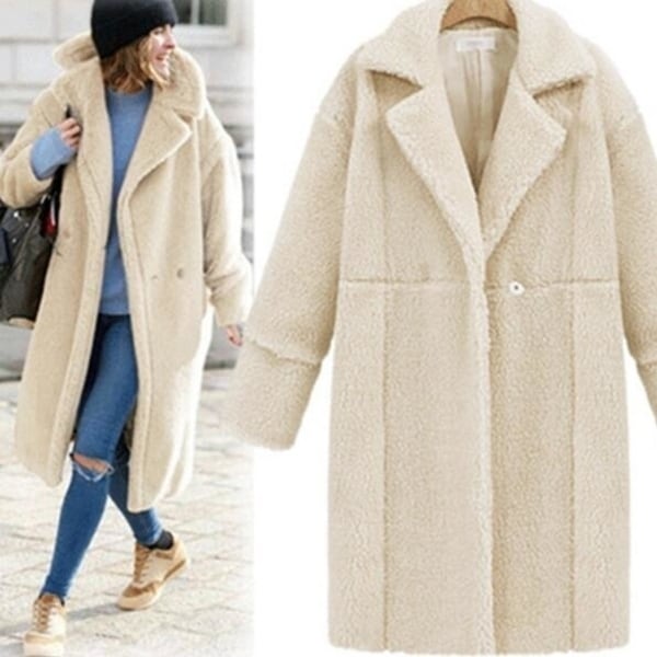Women's Cashmere Long Sleeve Solid Color Long Coat Woolen Jacket. Opens flyout.