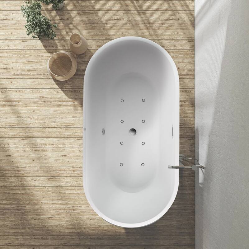 Vanity Art 54" Non-Slip Acrylic Freestanding Soaking Bathtub with Slotted Overflow & Pop-up Drain
