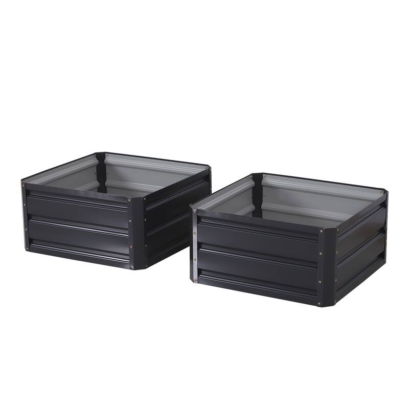 Set of 2 Raised Planter Open Bottom for Outdoor Planting and Vegetable
