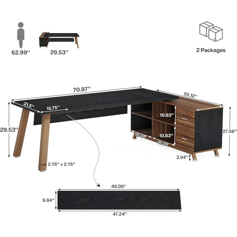 71 Inches Executive Desk with 55-Inch Cabinet
