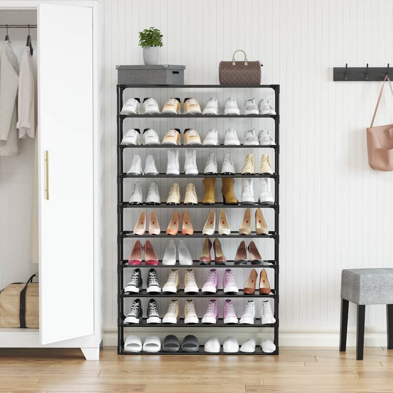 Shoe Rack Detachable Non-Woven Waterproof Fabric Shoe Organizer Tower Black Set of 2 - 10-tier