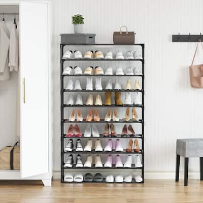 Shoe Rack Detachable Non-Woven Waterproof Fabric Shoe Organizer Tower Black Set of 2