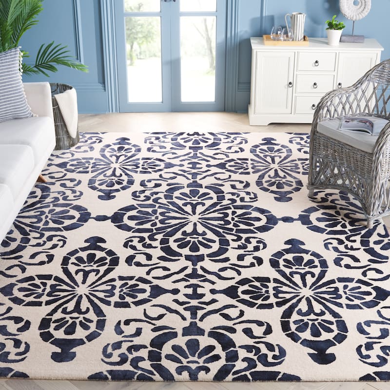 SAFAVIEH Handmade Dip Dye Stas Watercolor Vintage Boho Wool - 9' x 12' - Ivory/Navy - Runner
