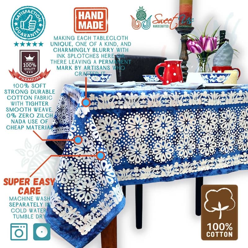 Cotton Batik Daisy Floral Tablecloth Collection