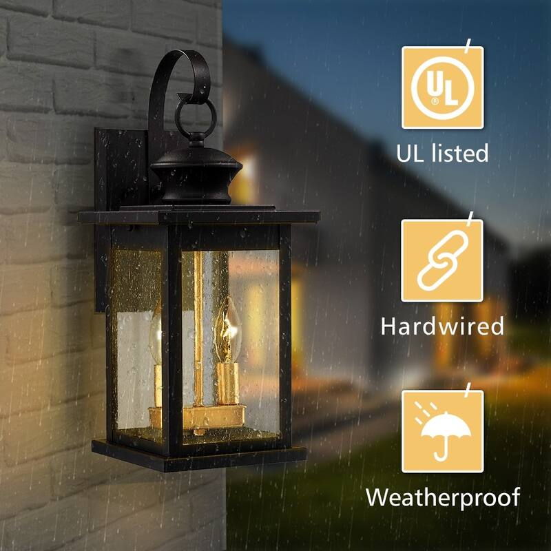 2-light Outdoor Wall Sconce Exterior Light With Seeded Glass - 7.8 x 8.9 x 17.7 inches