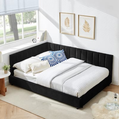 Upholstered Tufted Bed Frame, Sofa Bed Frame with Comfortable Backrest and Armrests, Bed for Bedroom, Living Room,Velvet