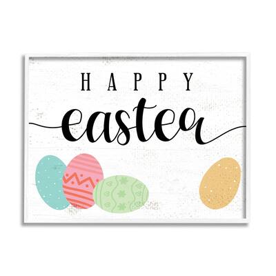 Stupell Happy Easter Greeting Fun Pattern Spring Holiday Eggs Framed Wall Art - White