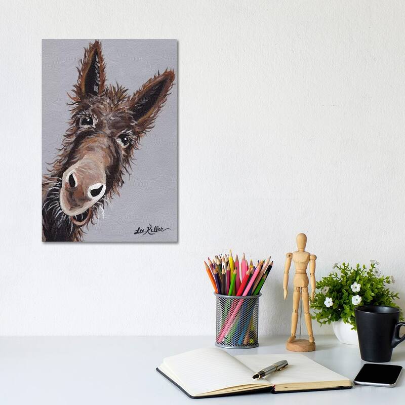 iCanvas "Rufus The Donkey On Gray" by Hippie Hound Studios Canvas Print - 12x8x0.75