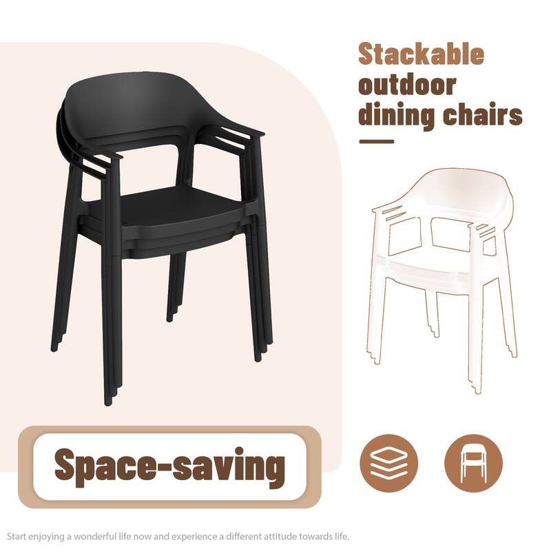 Outdoor Dining Set 9-Piece Stackable Plastic Lightweight Curved Backrest Armchair and Extendable Dining Table