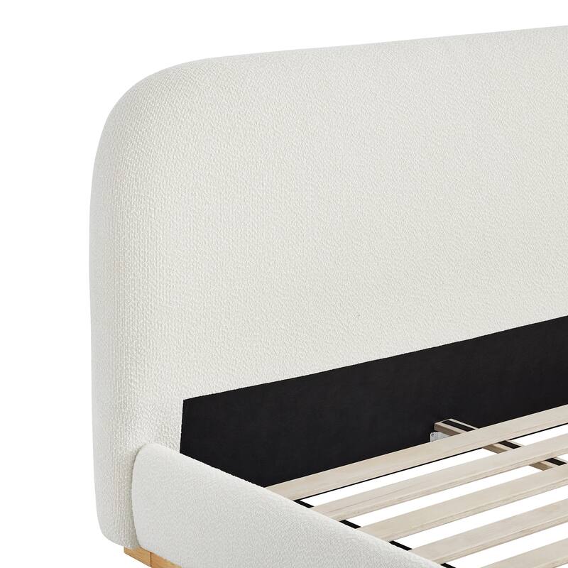 Spruce & Spring Modern Boucle Upholstered Platform Bed with Solid Wood Frame