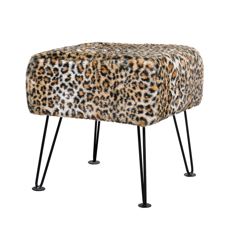 Home Soft Things Animal Pattern Ottoman Bench with Black Metal Legs