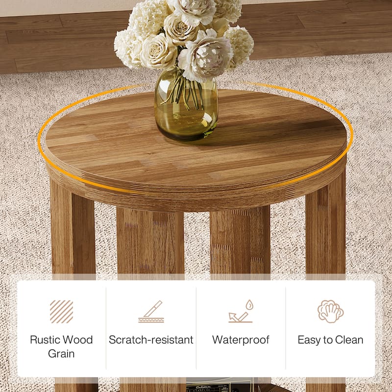 2-Tier Round End Table, Side Table, Small Bedside Accent Table for Living Room, Bedroom (Set of 2)