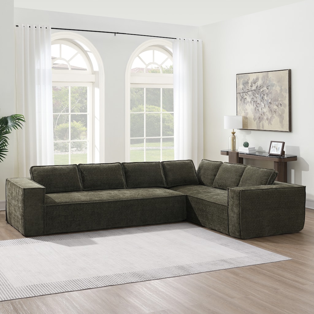 129.5" Chenille Modular L-Shaped Cloud Couch, No Assembly