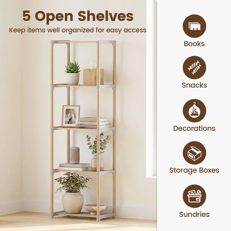 Gymax 2PCS 5-Tier Bookshelf w/Open Shelves Freestanding Storage